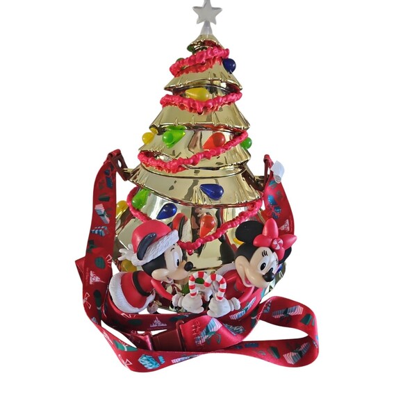 New Disney 2021 Mickey & Minnie Gold Christmas Tree Light Up Popcorn Bucket - Picture 1 of 7